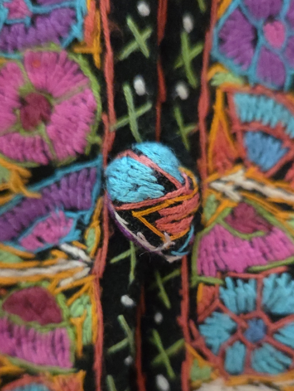 Colorful Embroidered Button Jacket Detail